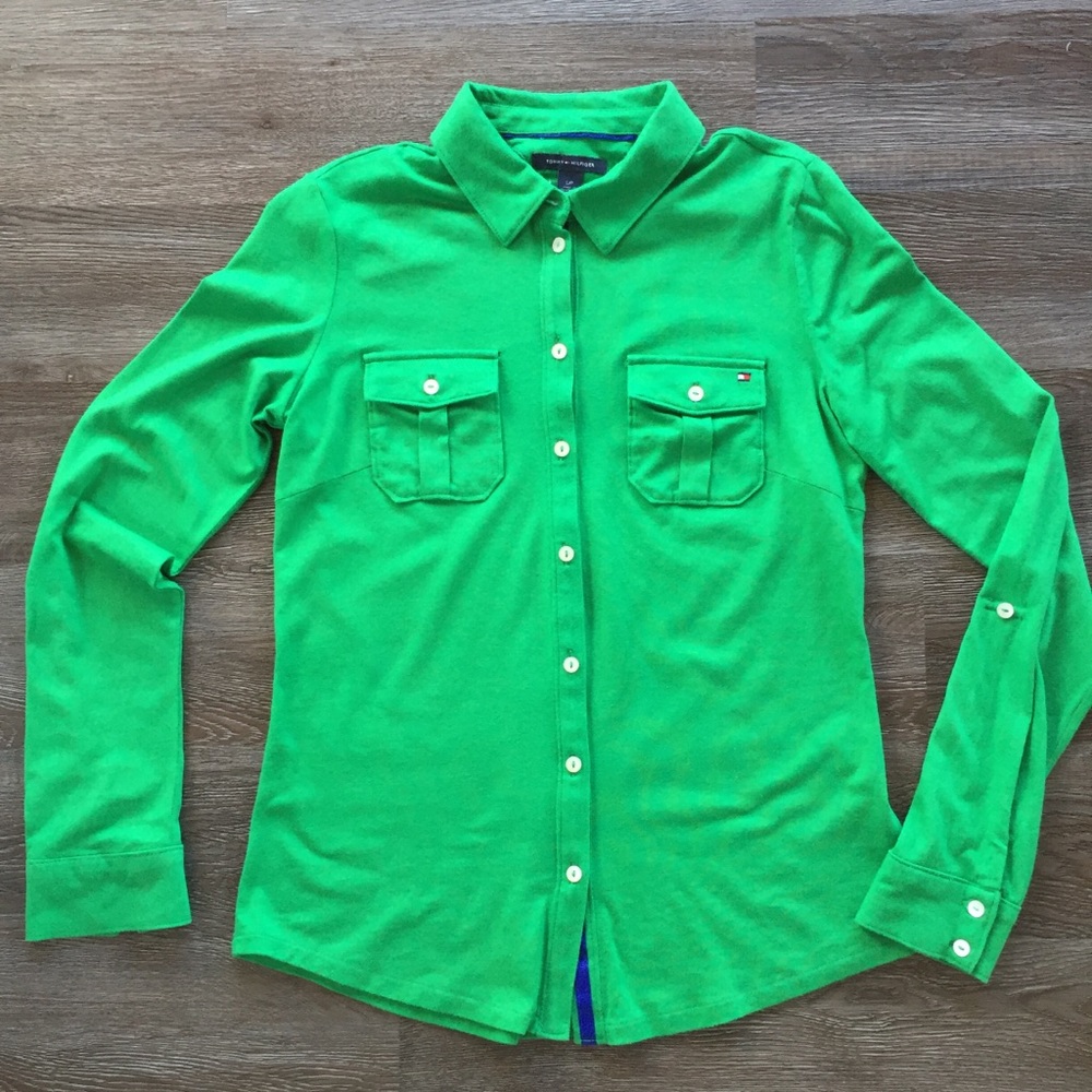 Tommy Hilfiger Long Sleeve Button-down T-shirt Bright Green